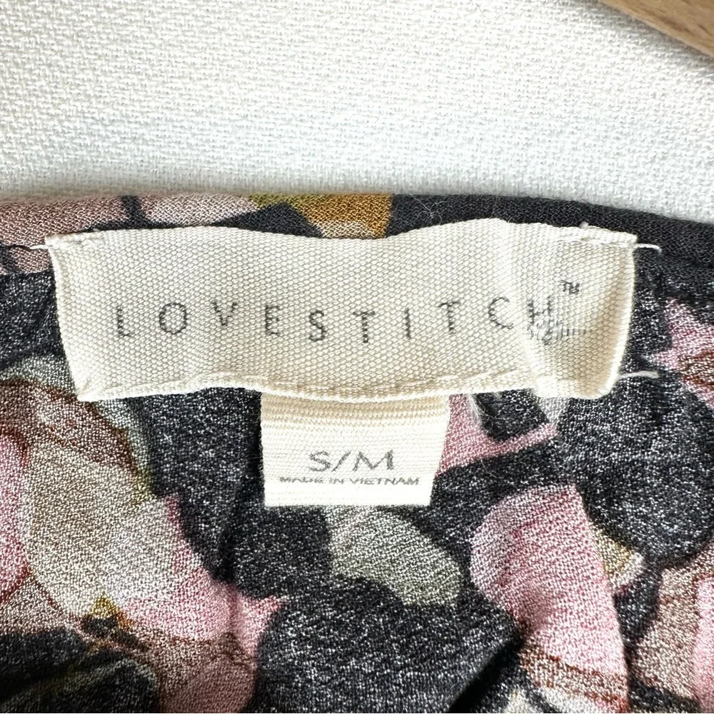 Lovestitch Tie Neck 3/4 Sleeve Abstract Floral Blouse‎ Office